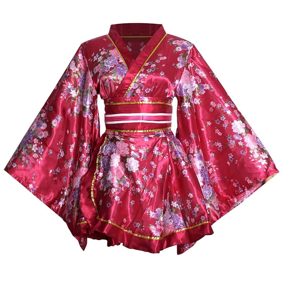 5084 Sexy Short Kimono Costume Robe Loose Floral Patten Dress Japanese